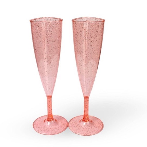 Valentine Heart Plastic Chamagne Flutes Glitter Pink Disposable - Picture 2 of 7